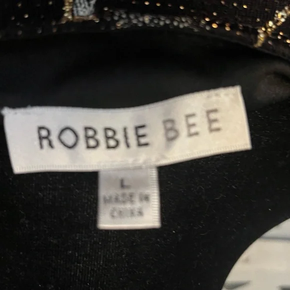 ROBBIE BEE SPECTACULAR SPARKLY BLACK WITH WHITE & GOLD ACCENTS FANCY MIDI DRESS - Picture 12 of 14
